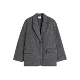 Lizakosht Loose Gray Woolen Pocket Women's Jacket Fashion V Neck Long Sleeve Blazer Coat Female Autumn Winter Chic Office Lady Streetwear